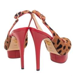 Charlotte Olympia Red/Brown Leopard Calfhair and Leather Dolly Slingback Pumps Size 37.5