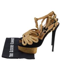 Pre Owned صندل شارلوت أوليمبيا سير كاحل سويدي أسود/ ذهبي مقاس 38