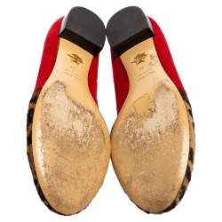 Charlotte Olympia Red/Brown Leopard Print Calfhair and Suede Bisoux Lip Ballet Flats Size 41