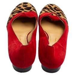 Charlotte Olympia Red/Brown Leopard Print Calfhair and Suede Bisoux Lip Ballet Flats Size 41