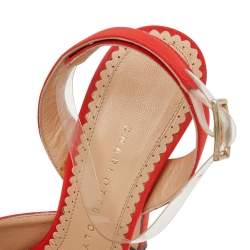 Pre Owned Charlotte Olympia Orange Satin Serena Bow Ankle Strap Platform Sandals Size 35