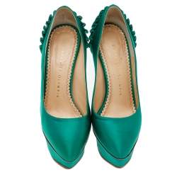 Pre Owned حذاء كعب عالي شارلوت اوليمبيا بالوما ساتان أخضر نعل خارجي مقاس 35.5