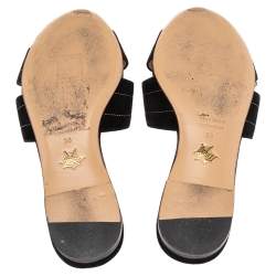 مملوكة مسبقًا Charlotte Olympia Black Suede Tropical Floral Embellished Flat Slides Size 38