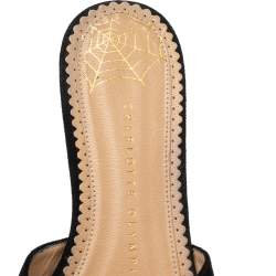 مملوكة مسبقًا Charlotte Olympia Black Suede Tropical Floral Embellished Flat Slides Size 38