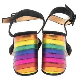 Charlotte Olympia Black Suede  Block Heel Ankle Strap Sandals Size 38.5