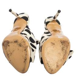 Pre Owned Charlotte Olympia White/Black Polka Canvas Bow Side Sandals Size 38