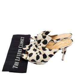 Pre Owned Charlotte Olympia White/Black Polka Canvas Bow Side Sandals Size 38