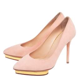 Pre Owned Charlotte Olympia Pink Suede Dotty Platform Pumps Size 36