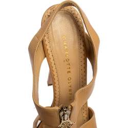 Charlotte Olympia Beige Leather Cut-Out Zipper Detail Platform Sandals Size 36.5