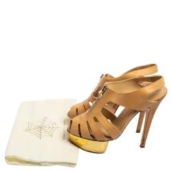 Charlotte Olympia Beige Leather Cut-Out Zipper Detail Platform Sandals Size 36.5