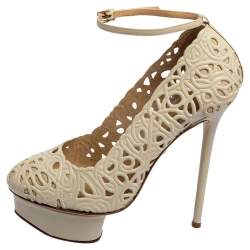 Charlotte Olympia Cream Cut Out Leather Scribble Dolores Pumps Size 36
