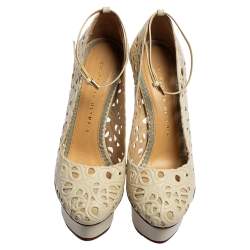 Charlotte Olympia Cream Cut Out Leather Scribble Dolores Pumps Size 36