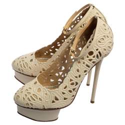 Charlotte Olympia Cream Cut Out Leather Scribble Dolores Pumps Size 36
