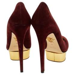 Charlotte Olympia Burgundy Suede Dolly Platform Pumps Size 40