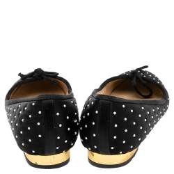 Pre Owned حذاء باليرينا فلات شارلوت اوليمبيا ساتان أسود ترصيع أبيض وفيونكة مقاس 36