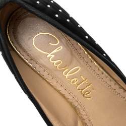 Pre Owned حذاء باليرينا فلات شارلوت اوليمبيا ساتان أسود ترصيع أبيض وفيونكة مقاس 36