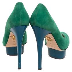 Pre Owned حذاء كعب عالي شارلوت أوليمبيا دوللي سويدي أخضر/أزرق مقاس 36