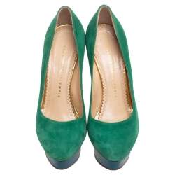 Pre Owned حذاء كعب عالي شارلوت أوليمبيا دوللي سويدي أخضر/أزرق مقاس 36