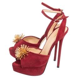 Charlotte Olympia Red Suede Orbital Pomeline Platform Sandals Size 36.5