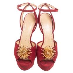 Charlotte Olympia Red Suede Orbital Pomeline Platform Sandals Size 36.5