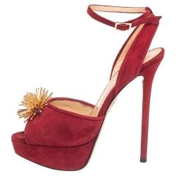 Charlotte Olympia Red Suede Orbital Pomeline Platform Sandals Size 36.5