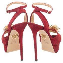 Charlotte Olympia Red Suede Orbital Pomeline Platform Sandals Size 36.5