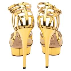 Pre Owned Charlotte Olympia Metallic Gold Leather Octavia Platform Sandals Size 37