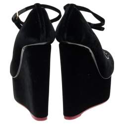 Charlotte Olympia Black Velvet and  Leather Trim Cat Embroidered Ankle Strap Sandals Size 36