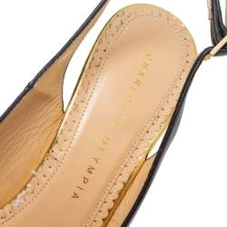 مملوكة مسبقًا Charlotte Olympia Black Leather Dolly Slingback Pumps Size 37.5