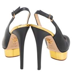 مملوكة مسبقًا Charlotte Olympia Black Leather Dolly Slingback Pumps Size 37.5