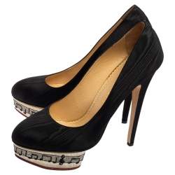 Charlotte Olympia Black Canvas Dolly Platform Pumps Size 41