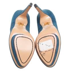 Charlotte Olympia Teal Blue Suede Dolly Platform Pumps Size 38