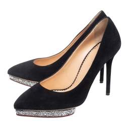 Charlotte Olympia Black Suede Debonaire Pointed Toe Platform Pumps Size 38