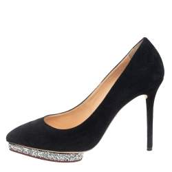 Charlotte Olympia Black Suede Debonaire Pointed Toe Platform Pumps Size 38