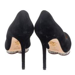 Charlotte Olympia Black Suede Debonaire Pointed Toe Platform Pumps Size 38