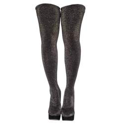 مملوكة مسبقًا Charlotte Olympia Black Stretch Lurex Fabric Thigh High Platform Boots Size 38