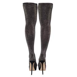 مملوكة مسبقًا Charlotte Olympia Black Stretch Lurex Fabric Thigh High Platform Boots Size 38