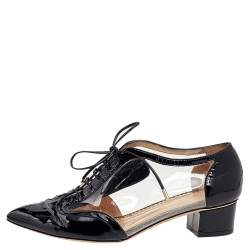 Charlotte Olympia Black/Transparent Patent Leather and PVC Erroll Brogues Size 38.5 