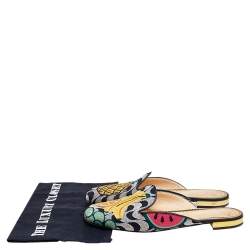 Pre Owned Charlotte Olympia Multicolor Printed Canvas Flat Mules Size 38