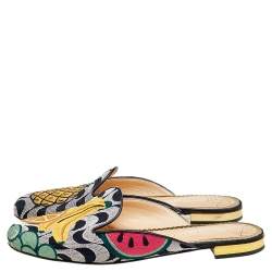 Pre Owned Charlotte Olympia Multicolor Printed Canvas Flat Mules Size 38