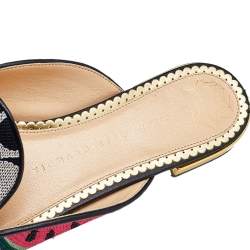 Pre Owned Charlotte Olympia Multicolor Printed Canvas Flat Mules Size 38