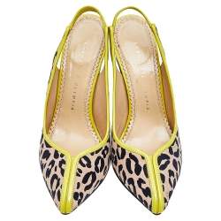Charlotte Olympia Beige Leopard Print Fabric Slingback Sandals Size 37.5