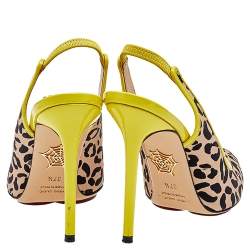 Charlotte Olympia Beige Leopard Print Fabric Slingback Sandals Size 37.5