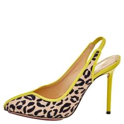 Charlotte Olympia Beige Leopard Print Fabric Slingback Sandals Size 37.5