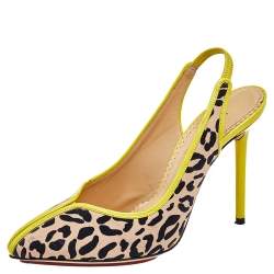 Charlotte Olympia Beige Leopard Print Fabric Slingback Sandals Size 37.5