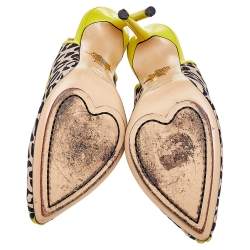 Charlotte Olympia Beige Leopard Print Fabric Slingback Sandals Size 37.5