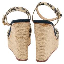 Pre Owned Charlotte Olympia Beige Fabric Wedge Espadrille Sandals Size 38