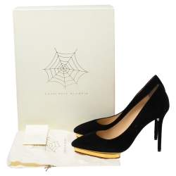 Pre Owned Charlotte Olympia Black Suede Dolly Platform Pumps Size 39.5