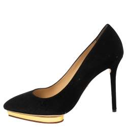 Pre Owned Charlotte Olympia Black Suede Dolly Platform Pumps Size 39.5