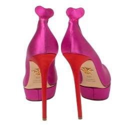Charlotte Olympia Pink Satin Josephine Platform Pumps Size 38.5